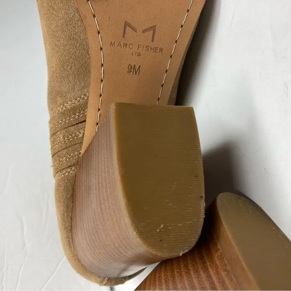 Marc Fisher Maree Suede Booties 9 Tan Ankle Western Block Heel Boots